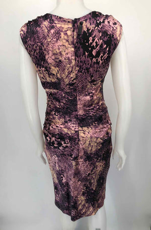 SUZI CHIN Purple Pink Multi Print Ruched Size 6  (S) Dress