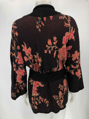 PERUVIAN CONNECTION Black Red Multi Cotton Blend Print Wrap Sweater