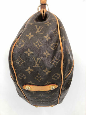 LOUIS VUITTON Brown Tan Leather trim AS IS Monogram Shoulder Bag Purse