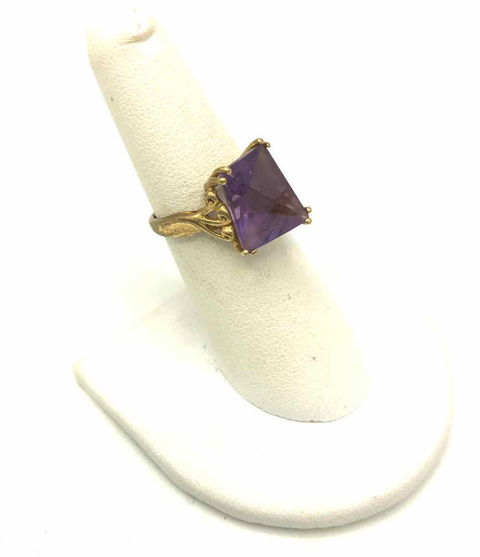 Purple Goldtone Square 14K Ring Sz 6