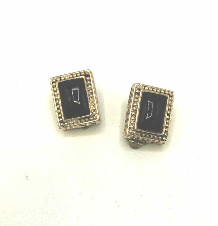 Black Sterling Silver Rectangle ss ClipOns