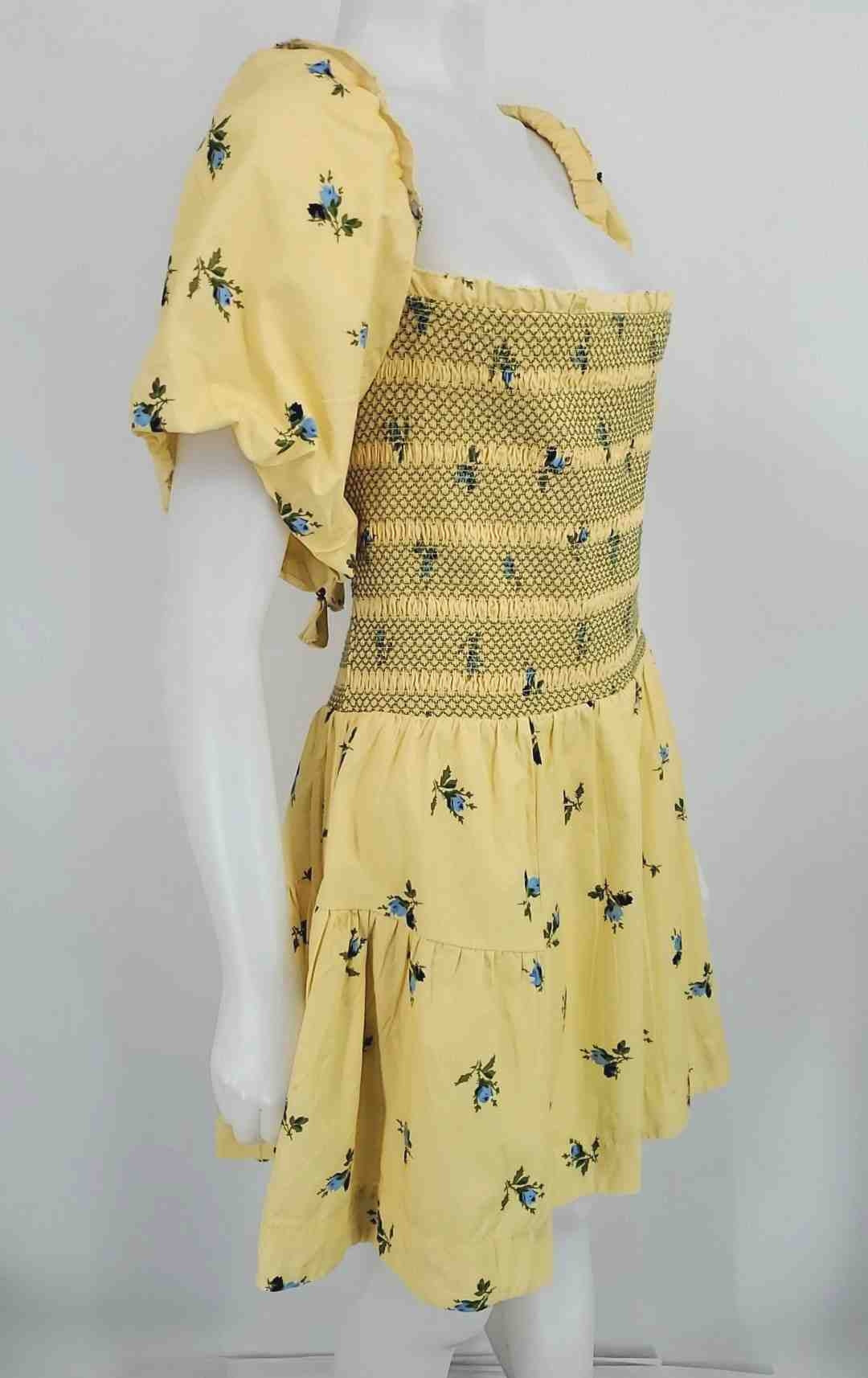 ANTHROPOLOGIE Yellow Blue Multi Floral Puff Sleeves Size X-LARGE Dress – ReturnStyle