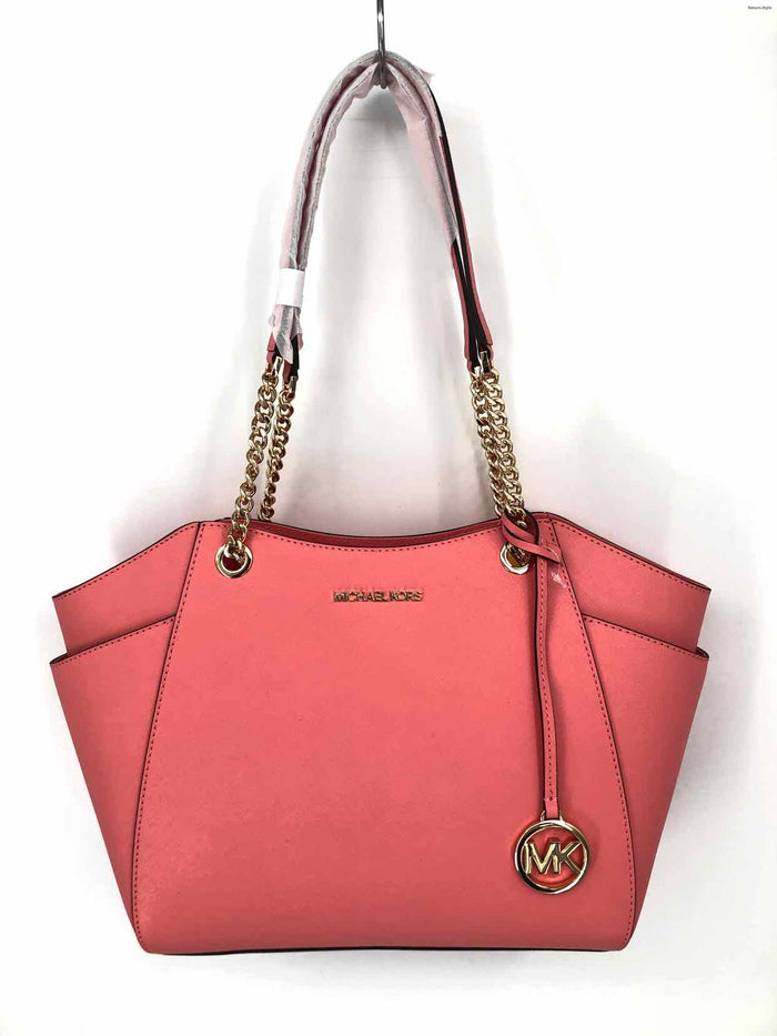 MICHAEL KORS Pink Beige Leather Pre Owned Tote Purse