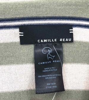 CAMILLE REAU Lt Olive Beige Merino & Silk Stripe Scarf