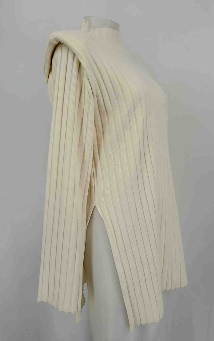 LALA. Cream Knit Mock Neck Shoulder Pads Size SMALL (S) Sweater