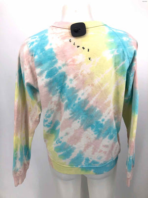 CLARE V Lt Pink Blue Multi Tie Dyed Sweatshirt Size X-SMALL Sweater