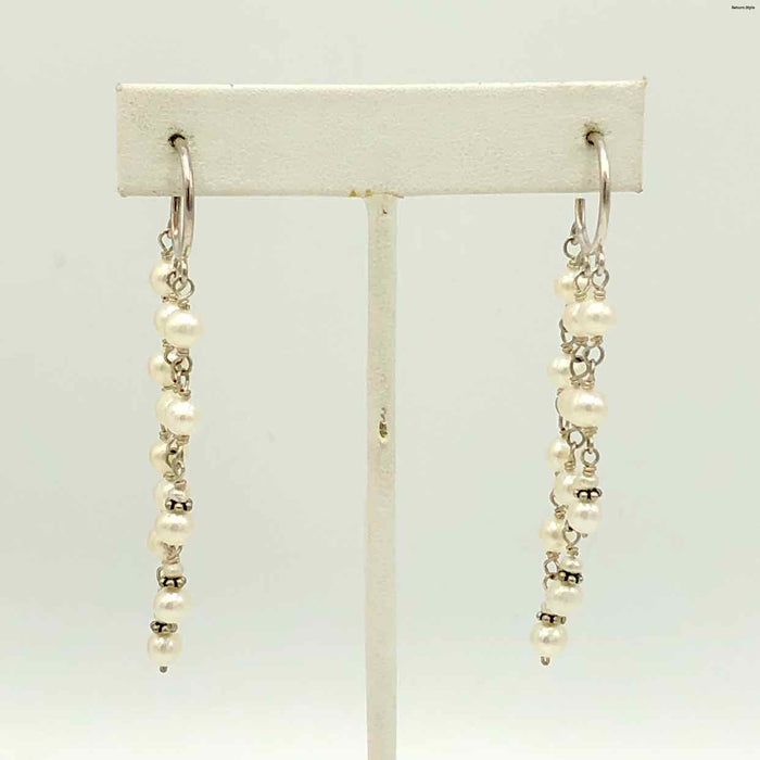 White Sterling Silver Pearl Dangle ss Earrings