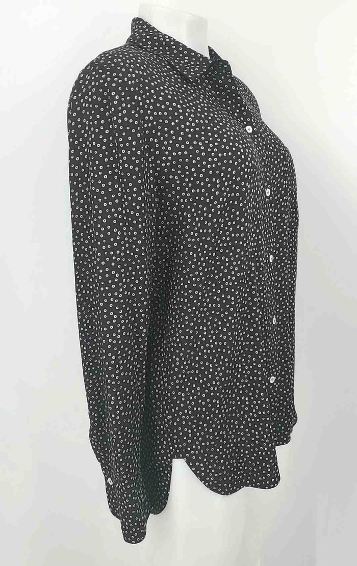 VINCE Black Beige Silk & Spandex Print Shirt Size LARGE  (L) Top