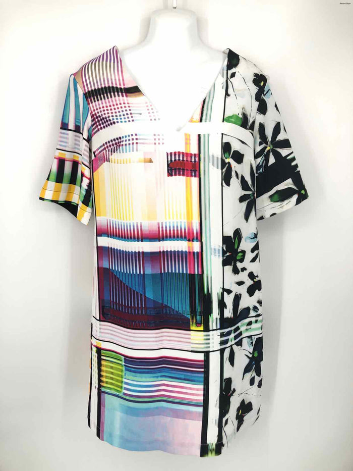 CLOVER CANYON White Multi-Color Print Size SMALL (S) V-Neck Dress