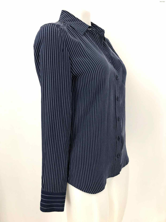 EQUIPMENT Navy White Silk Striped Button Up Size X-SMALL Top