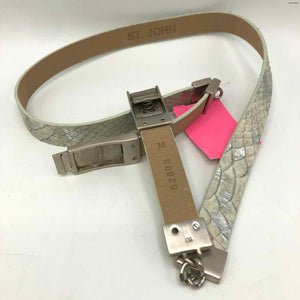 ST. JOHN Cream Silver Leather Snake print Belt