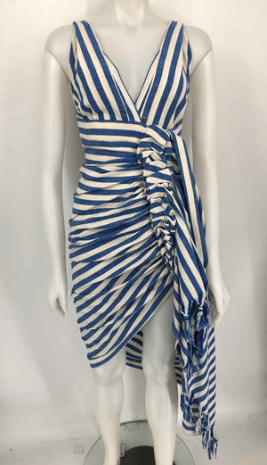 JUST BEE QUEEN Blue White Vertical Stripes Sleeveless Size X-SMALL Dress