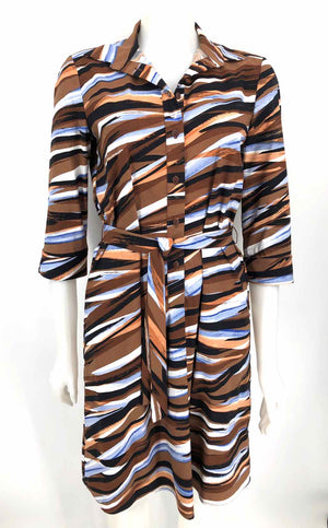 JOSEPH RIBKOFF Brown & Black White & Blue Made in Canada Stripe Patterm Dress