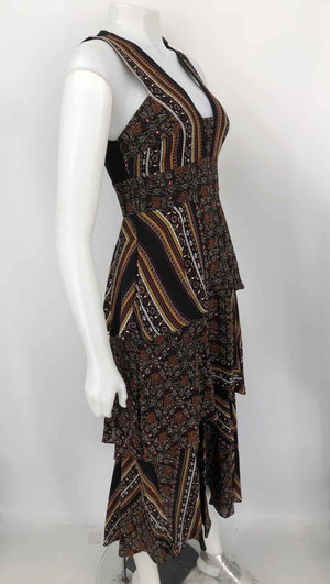 A.L.C. Black & Brown Orange Multi Silk Paisley Sleeveless Size 4  (S) Dress