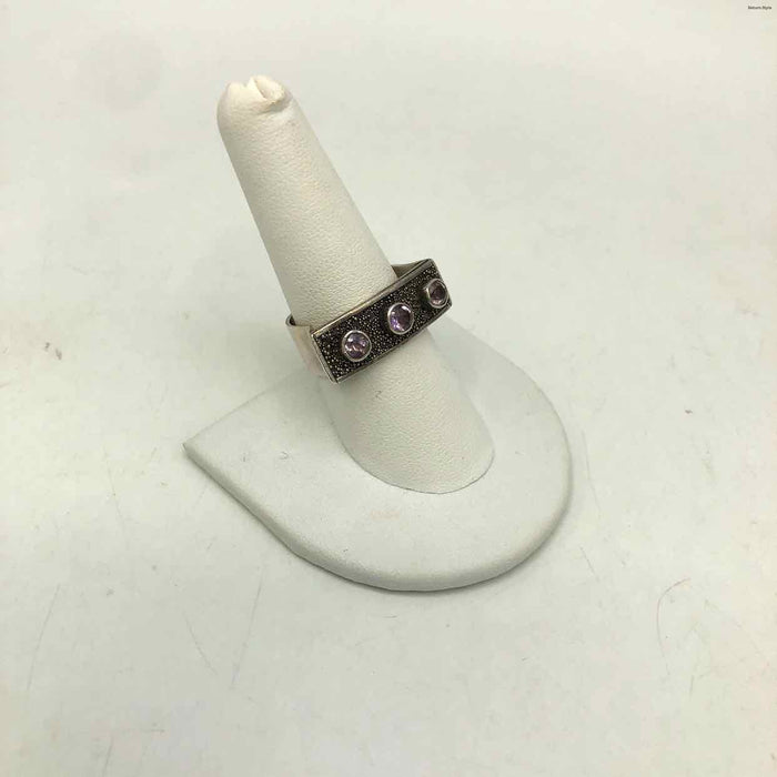 Amethyst Pre Loved 3 Stones ss Ring sz9.5