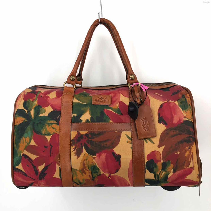 PATRICIA NASH Tan Red Multi Pre Loved Floral Design Wheel Duffle Purse