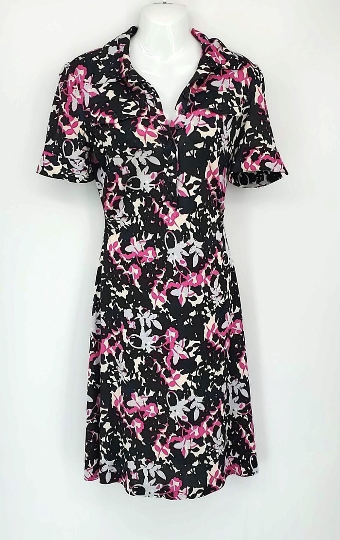 DVF - DIANE VON FURSTENBERG Black Pink Multi Silk Jersey Abstract Floral Dress