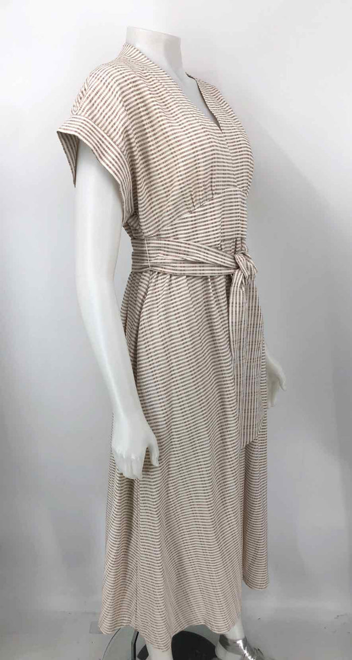 ANTONIO MELANI Beige White Striped Maxi Length Size 8  (M) Dress