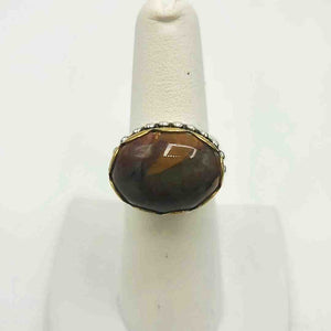 Brown Sterling Silver Natural Stone Textured SZ 7 Ring SS