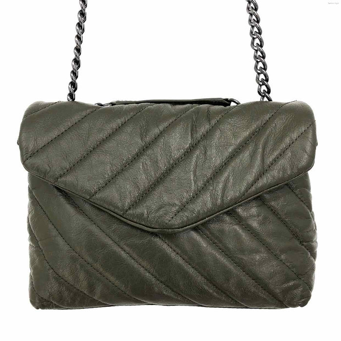 VINCE CAMUTO Olive Green Leather Quilted Diagonal Stripes Shoulder Bag Purse