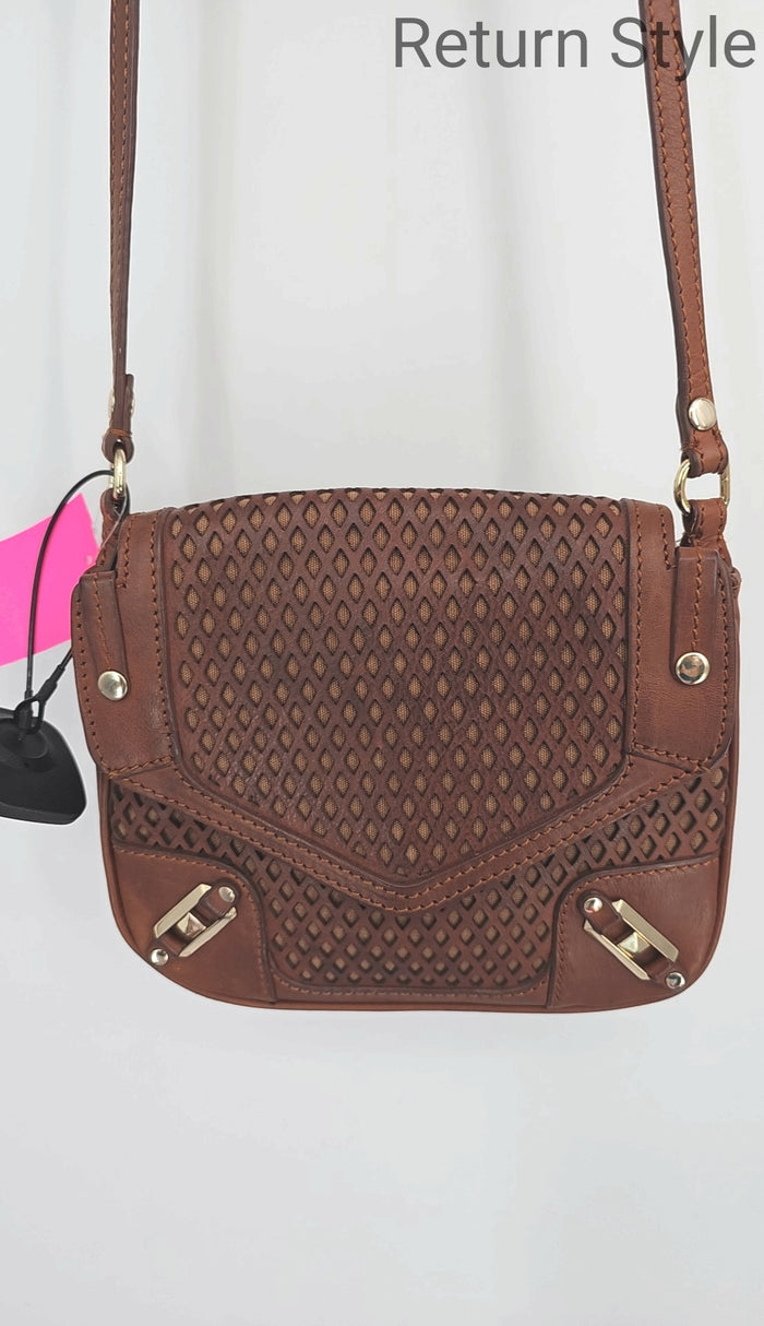 REBECCA MINKOFF Brown Gold Leather Perforated Small Crossbody Purse