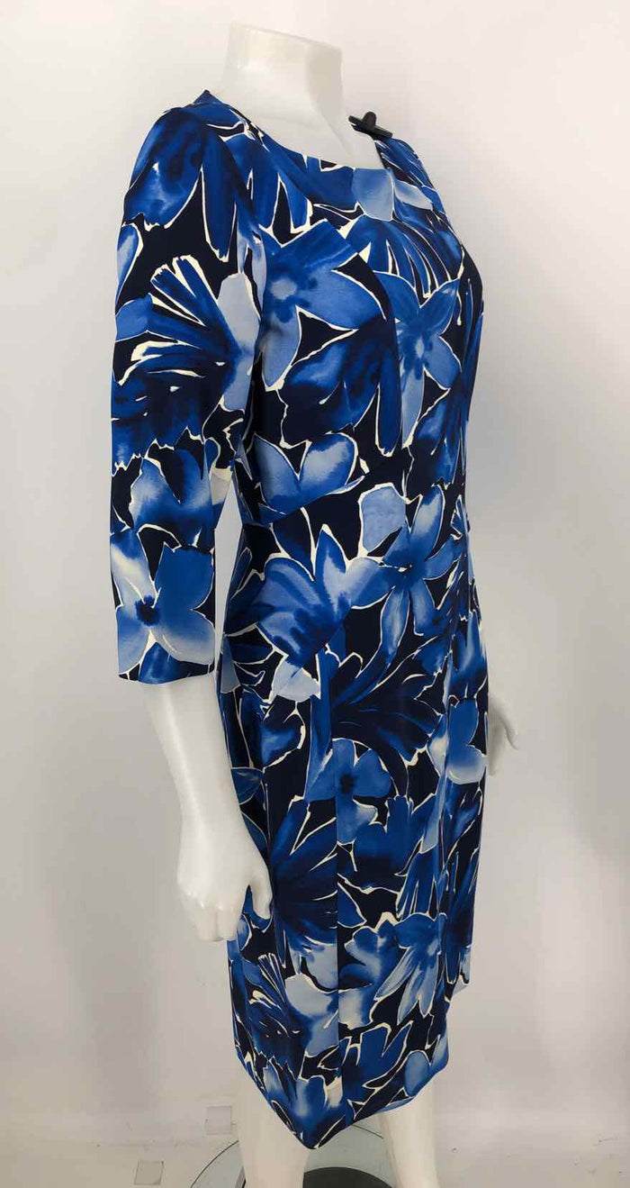 MICHAEL KORS Blue White Multi Made in Italy Floral Print Longsleeve Dress