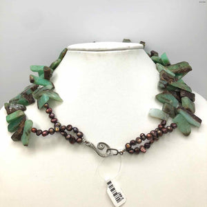 Green Brown Natural Stone 2 Strand Necklace