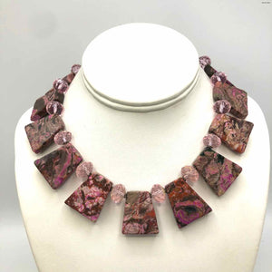 Pink Brown Stone Beads Crystal Pre Loved 14"-16" ss Necklace