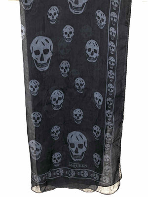 ALEXANDER McQUEEN Gray Black Silk Skull Scarf