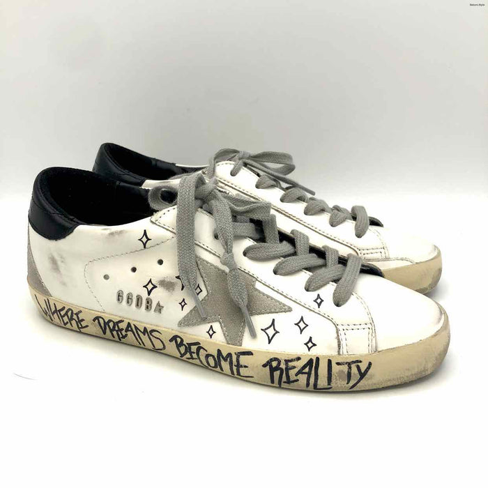 GOLDEN GOOSE White Black Leather Made in Italy Print Sneaker Shoes