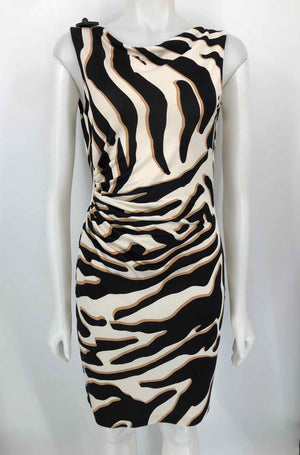 DVF - DIANE VON FURSTENBERG Beige Black Silk Jersey Animal Print Tank Dress