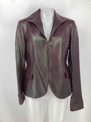 LAFAYETTE 148 Burgundy Iridescent Leather Hook Closure Blazer Jacket