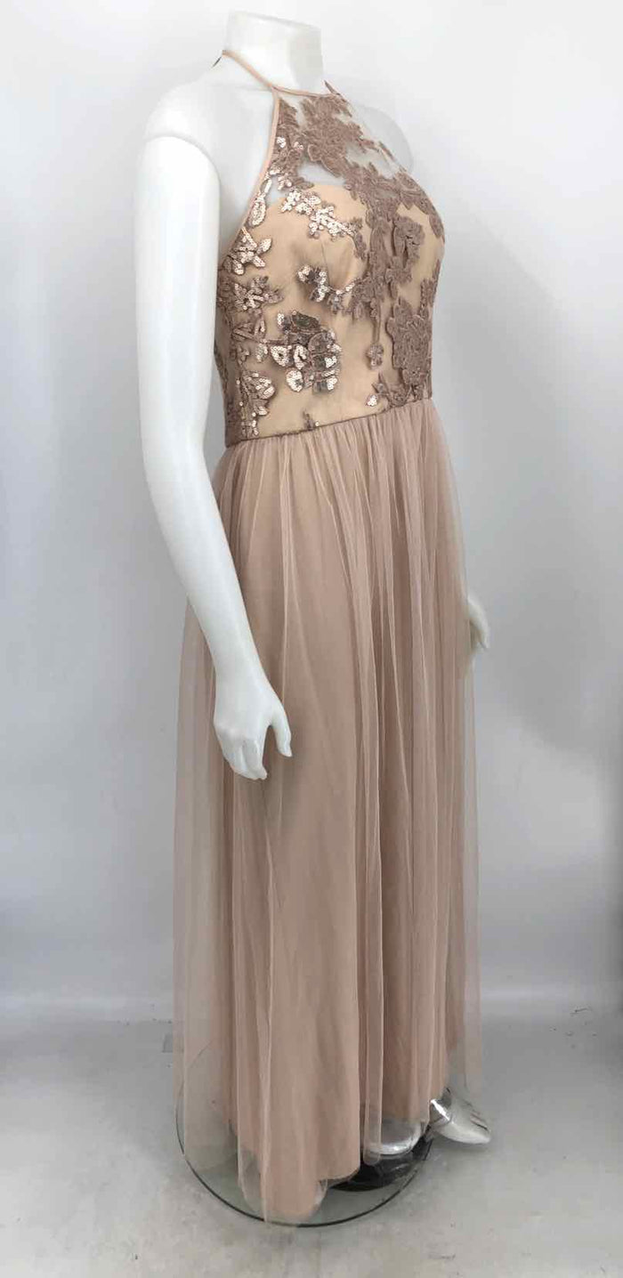 AMSALE Beige Sequined Maxi Length Size 12  (L) Dress