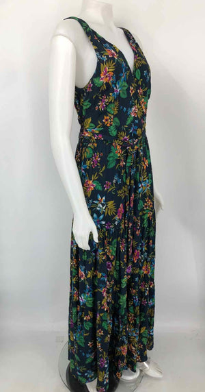 WILLOW & CLAY Navy Green Multi Floral Print Maxi Length Size MEDIUM (M) Dress