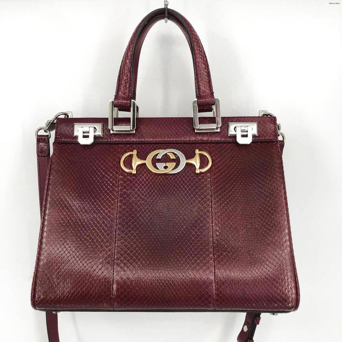 GUCCI Burgundy Silver Snakeskin Pre Loved Purse