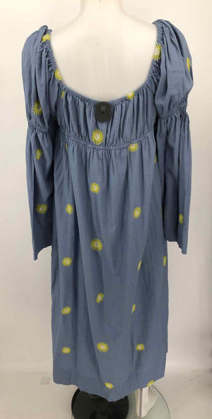 FREE PEOPLE Blue Gray Green Multi Cotton & Linen Embroidered Longsleeve Dress