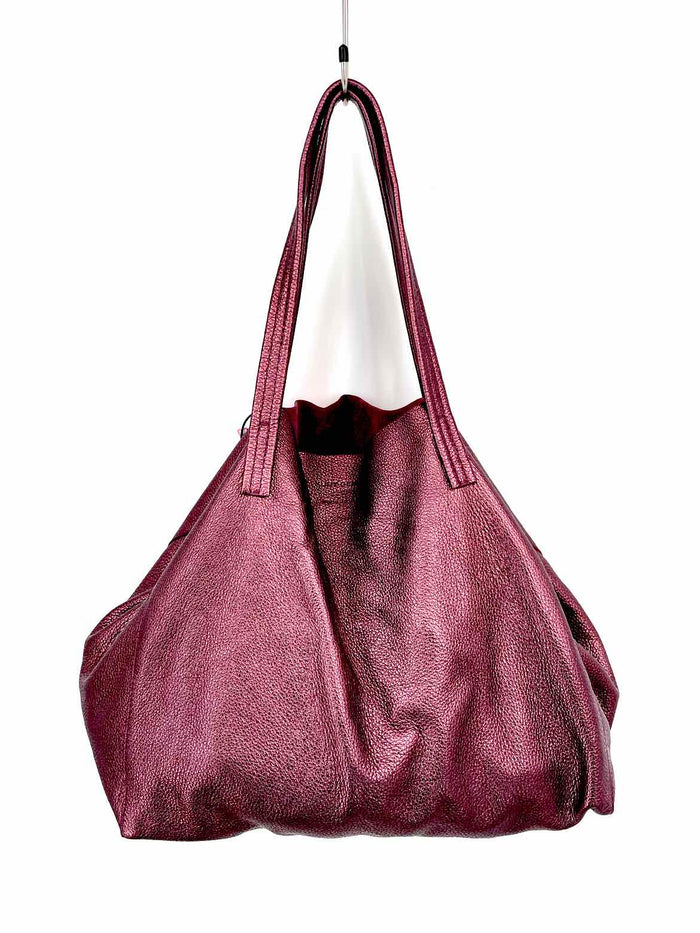 KURT GEIGER Burgundy Pebbled Leather Metallic Tote Purse