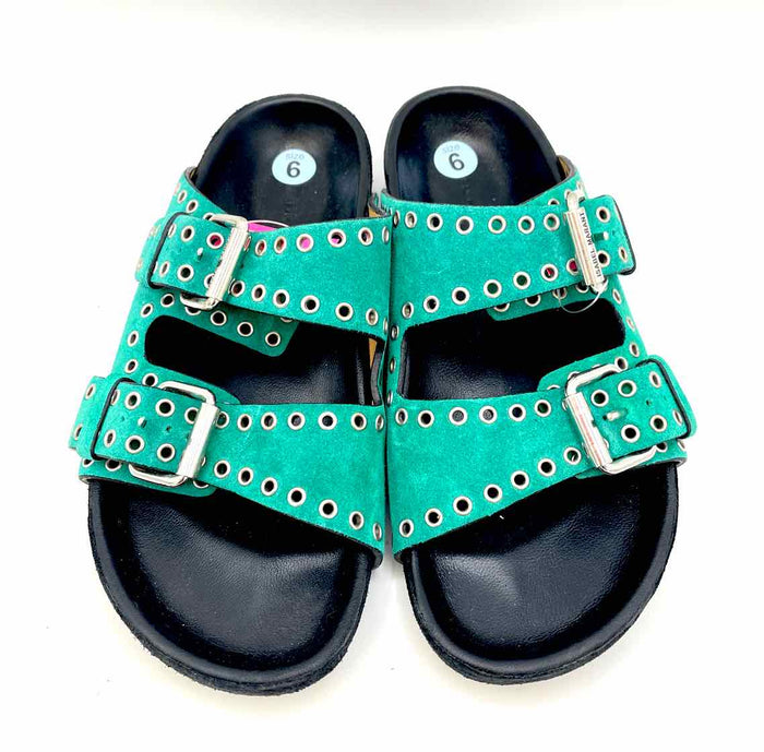 ISABEL MARANT Green Silver Suede Made in Portugal Grommets Saddle Shoe Shoes