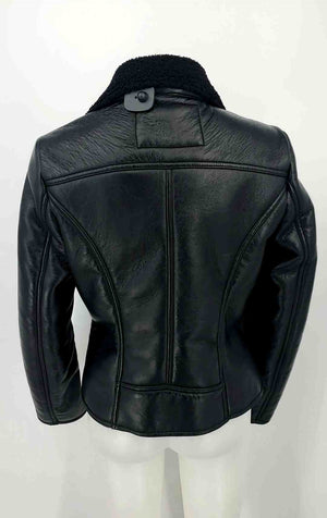 FRENCH CONNECTION Black Silver Faux Leather Furry Inside Moto Jacket