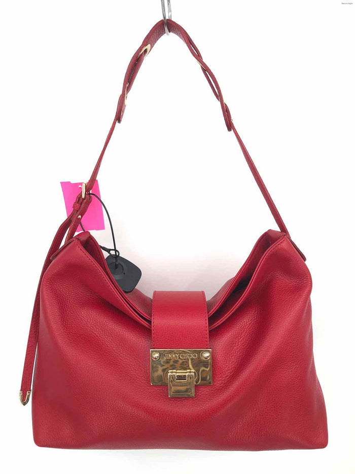 JIMMY CHOO Red Gold Pebbled Leather Shoulder Bag Purse