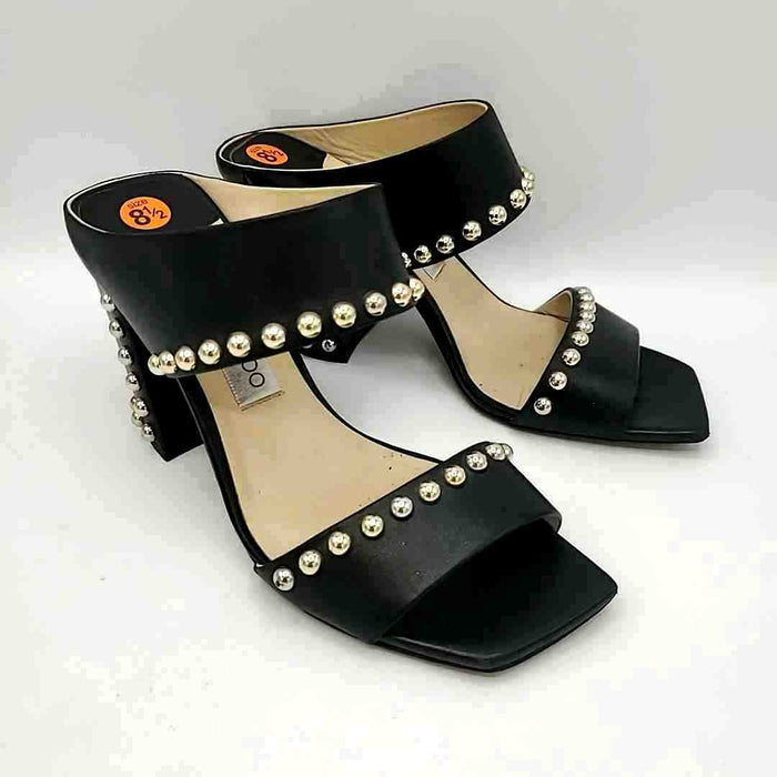 JIMMY CHOO Black Gold Leather Studded 3.75' Chunky Heel Shoes