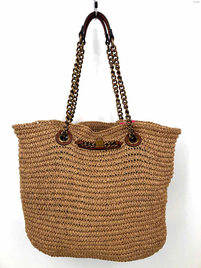 KURT GEIGER Tan Brown Gold Straw Woven Tote Purse