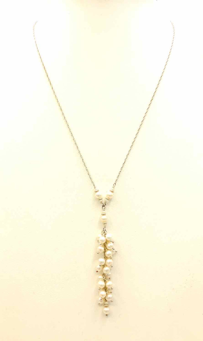 White Sterling Silver Pearl Y Shape ss Necklace