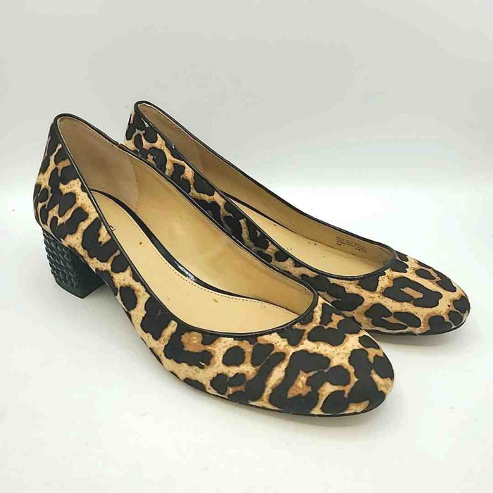 MICHAEL KORS Tan Black Fur Leather Leopard Print 2" Chunky Heel Shoes