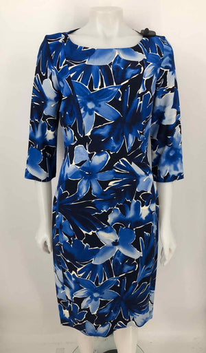 MICHAEL KORS Blue White Multi Made in Italy Floral Print Longsleeve Dress