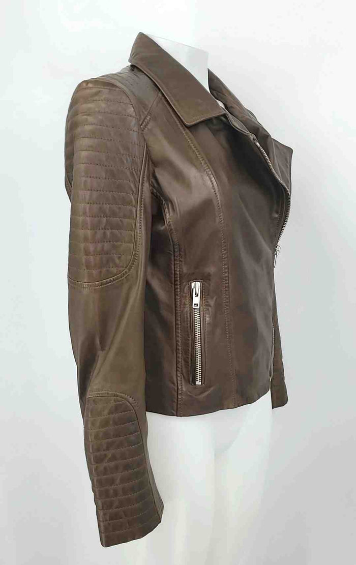 BB DAKOTA STEVE MADDEN Brown Leather Longsleeve Moto Women Size SMALL (S) Jacket