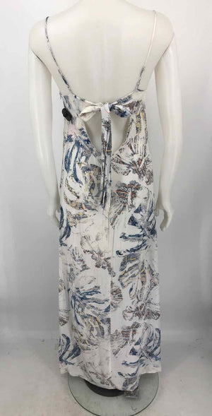 LAVENDER BROWN White Blue Multi Print Maxi Length Size SMALL (S) Dress