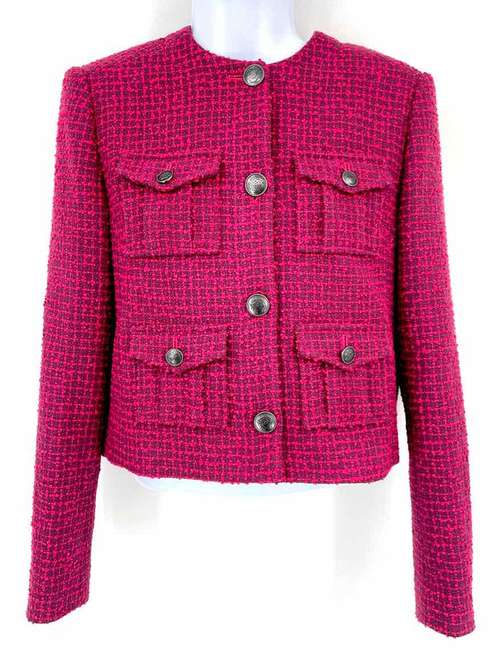 TED BAKER Burgundy Pink Tweed Longsleeve Women Size X-SMALL Jacket