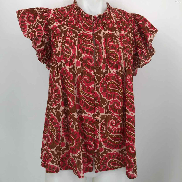 CLEOBELLA Pink Brown Organic Cotton Print Short Sleeves Size SMALL (S) Top