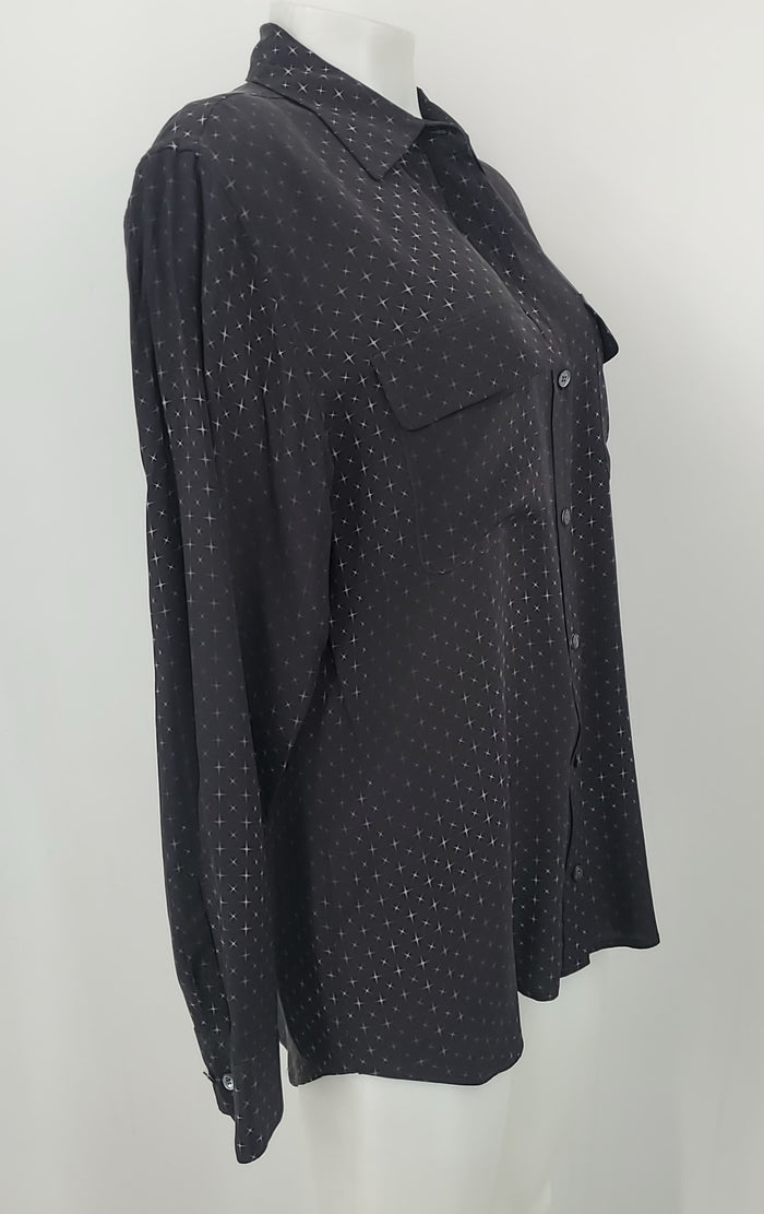 EQUIPMENT Black Gray Silk Print Shirt Size LARGE  (L) Top